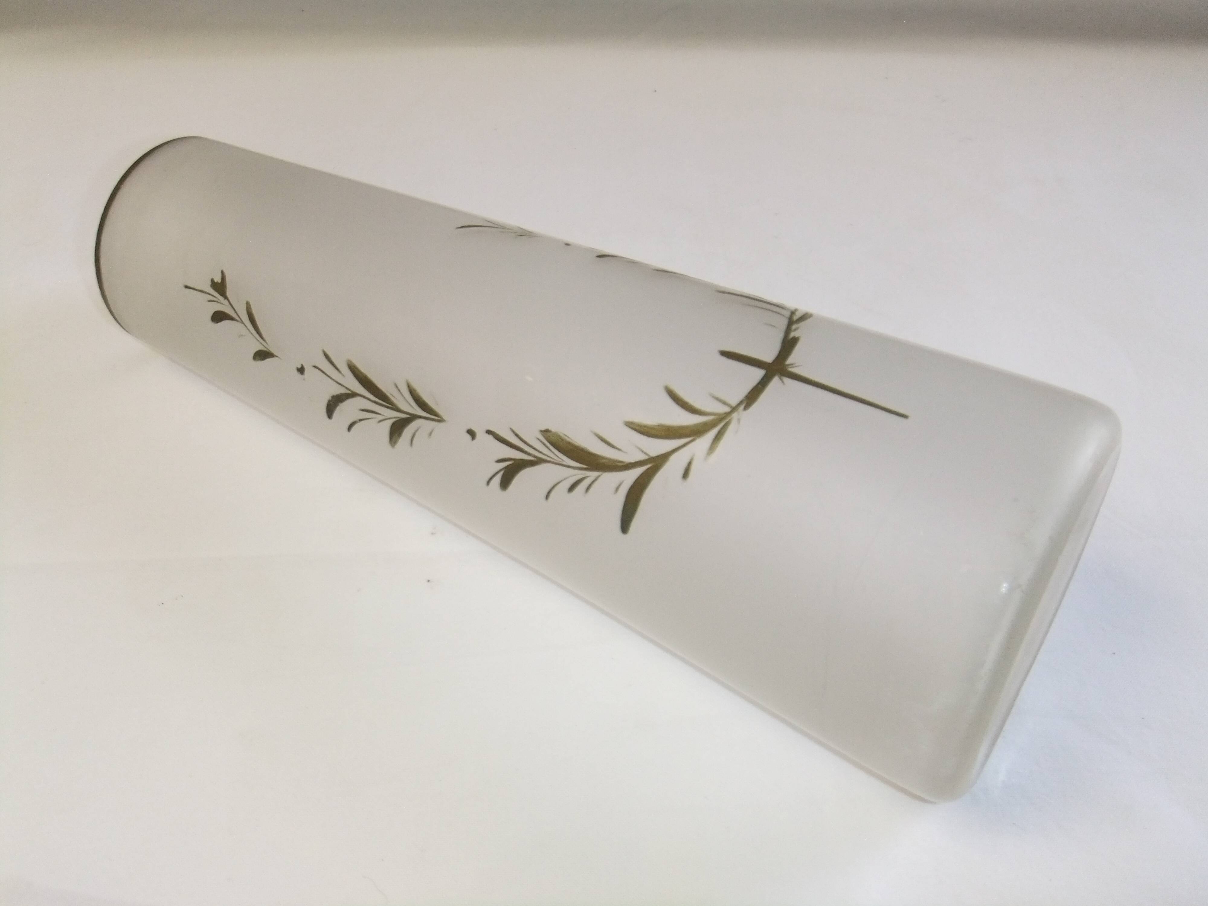 Old art nouveau vase frosted glass cylinder leaf decoration