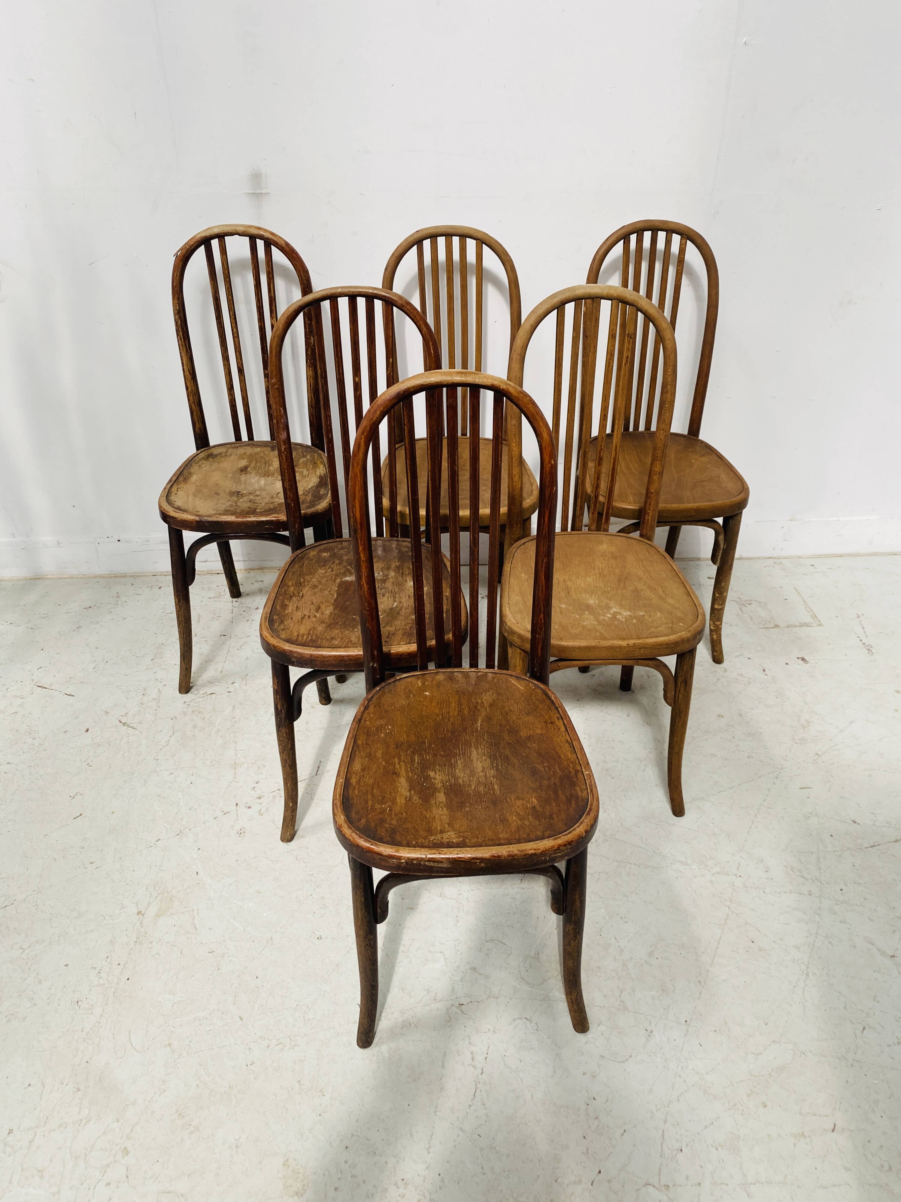 Set of six 20th century curved wooden chairs