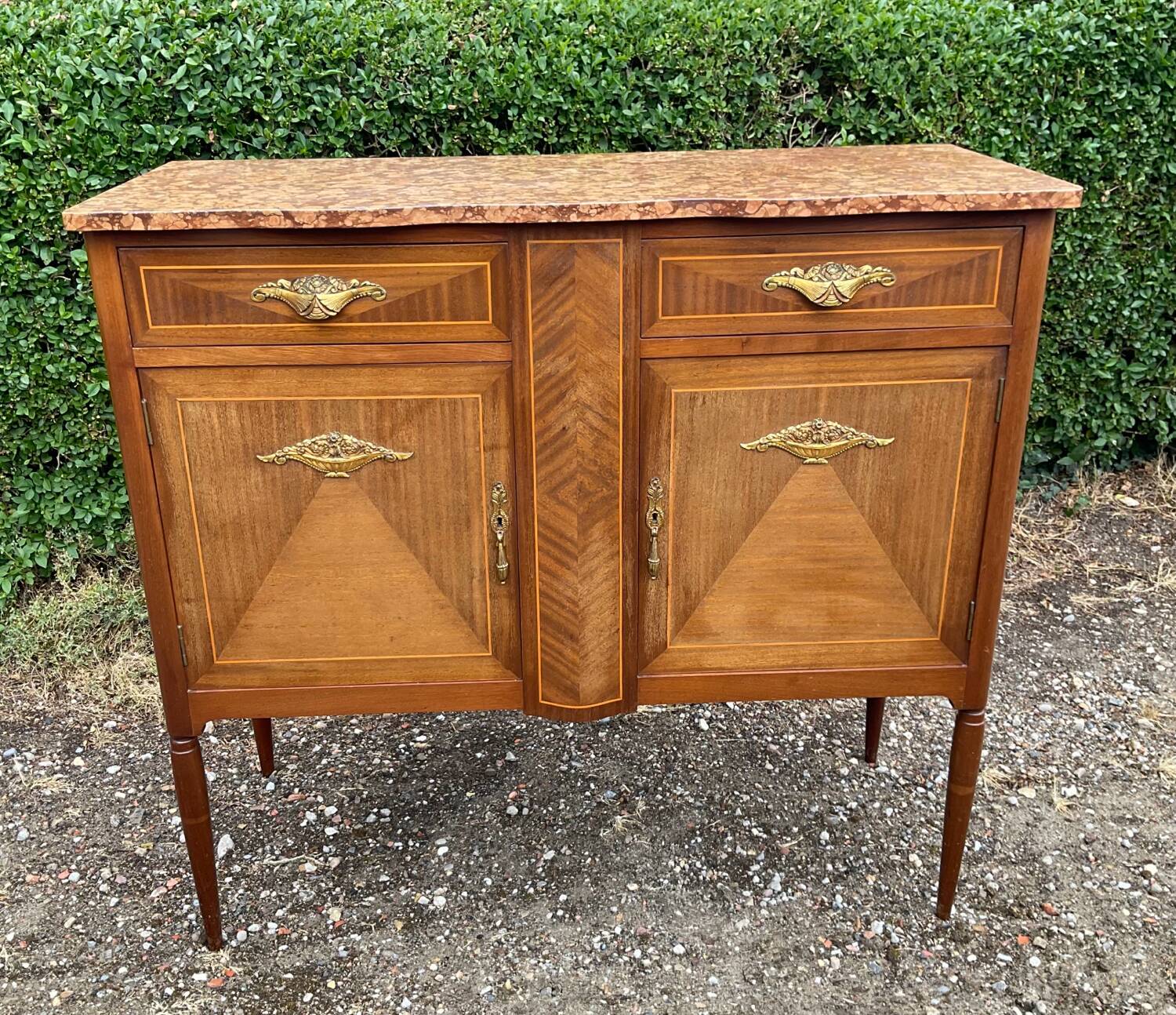 Marquetry and marble sideboard