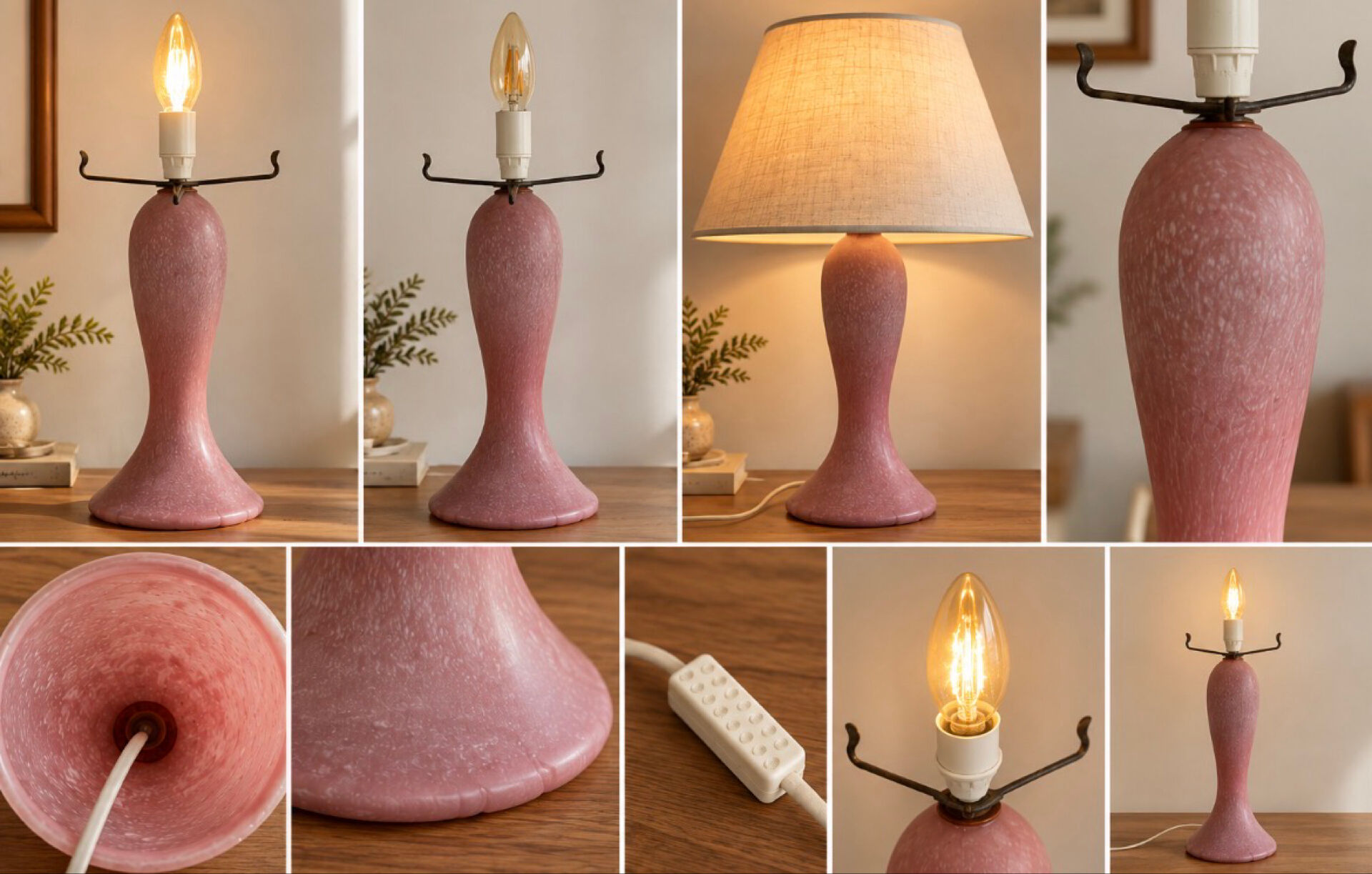 Vintage lamp in speckled pink blown glass
