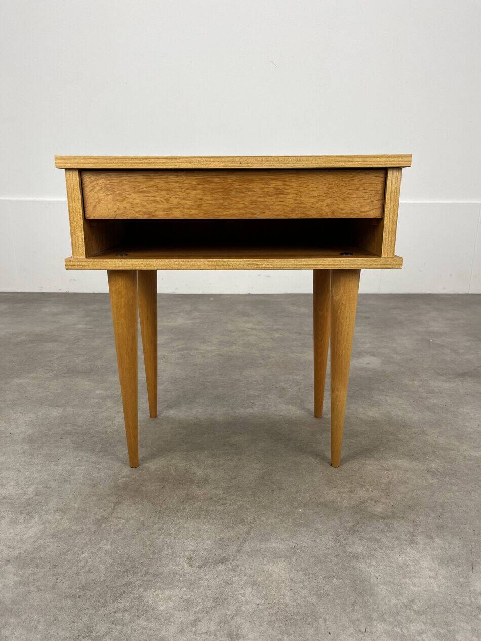Table de chevet vintage bois blond, années 60