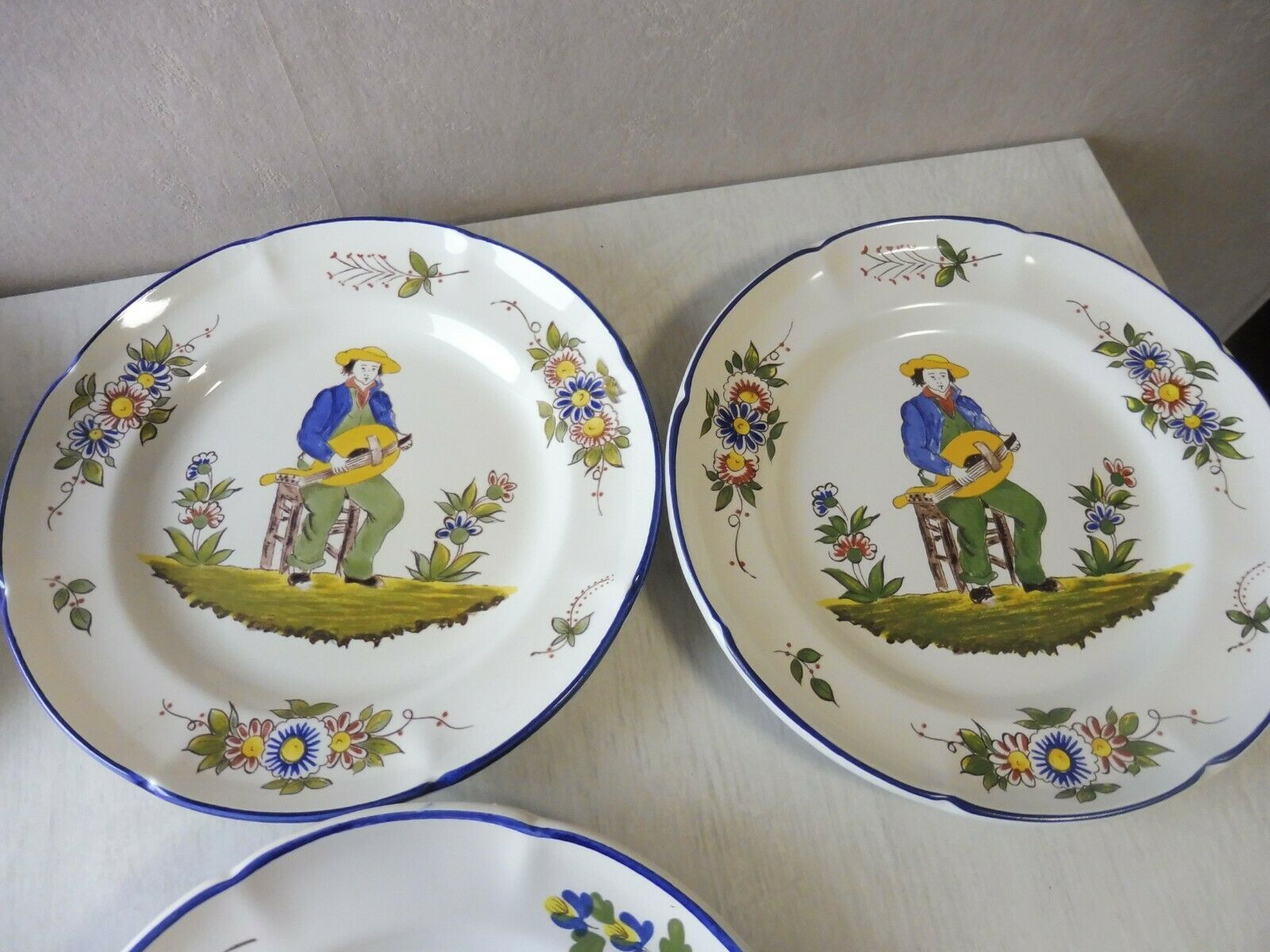 Lot of old plates, Decoration Rouen / peasant, St Clement PD