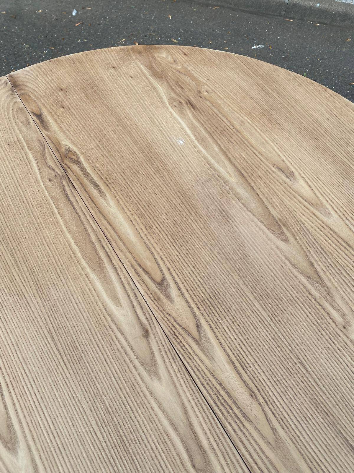 Scandinavian round extendable dining table Baumann stripped teak 1960