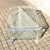 Modernist coffee table in glass and plexiglass altuglas design David Lange 1980