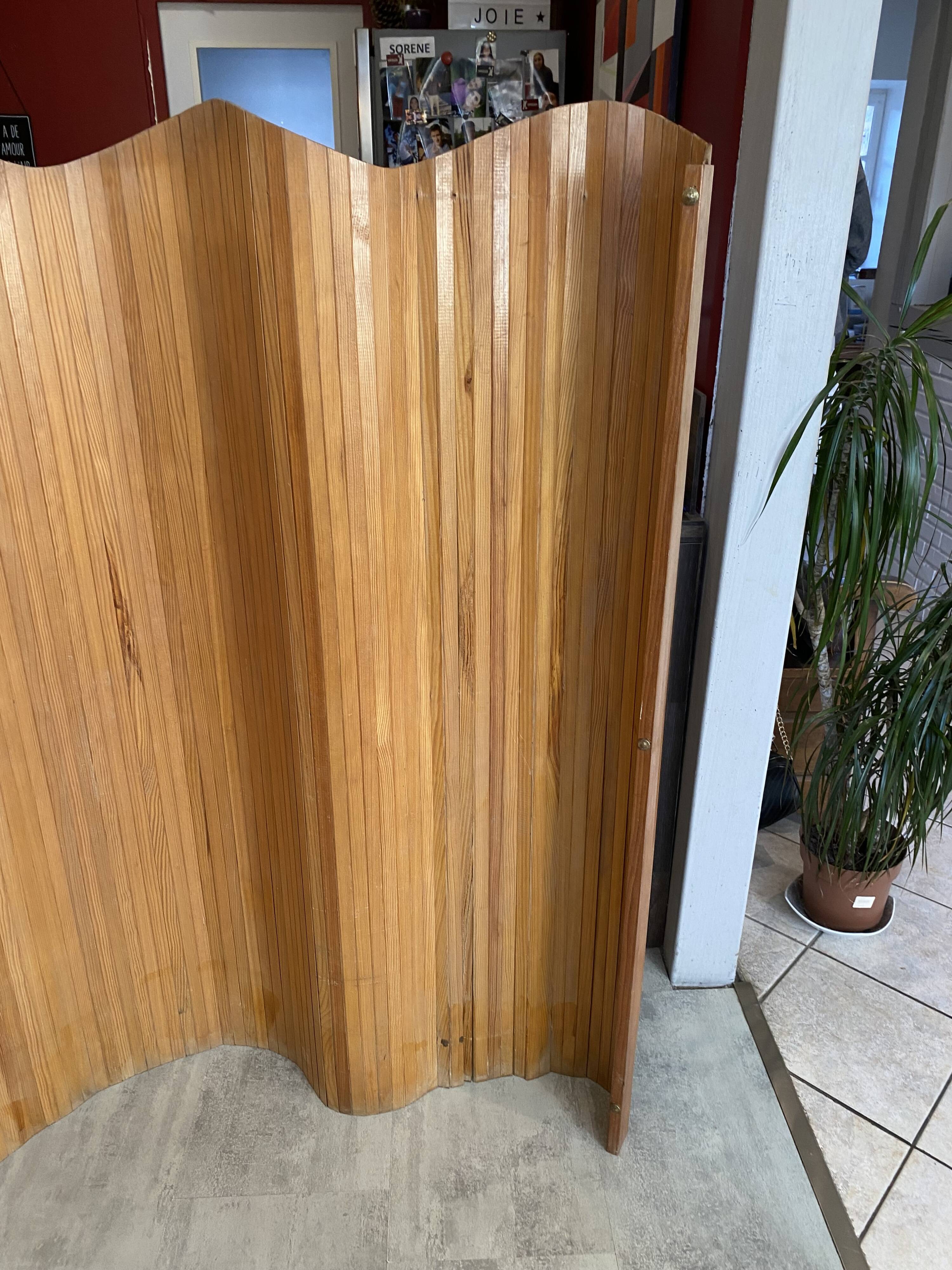 Baumann style wooden free-standing folding screen vintage 1950s