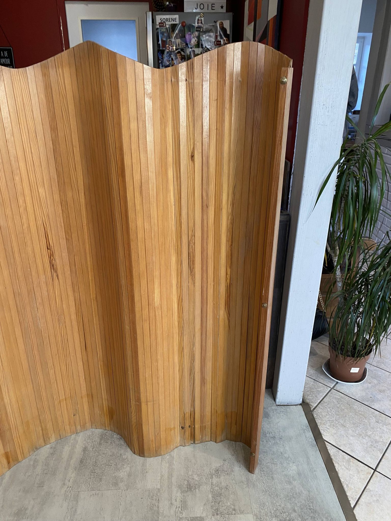 Paravent style Baumann bois autoportant vague pliable vintage 1950