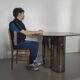 Postmodern Steel Dining Table with a Round Green Marble Top, Italy