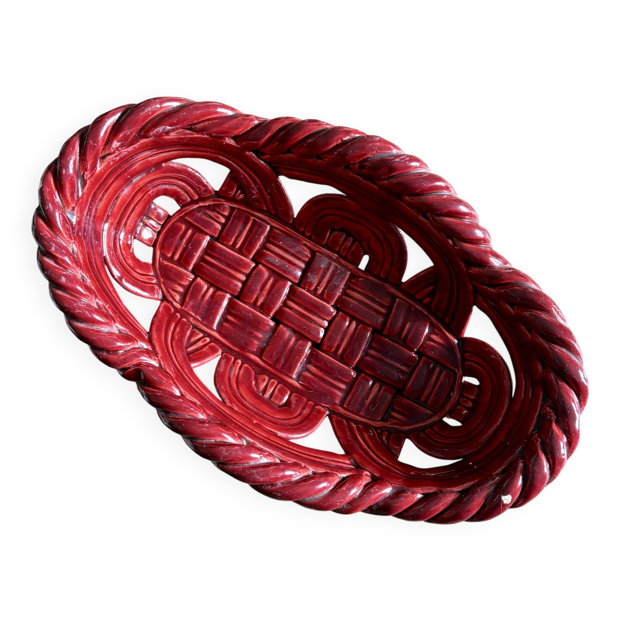 Vintage red ceramic basket