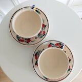 Lot de 2 tasses + soucoupes HB Quimper décor floral F436 – Peintes main