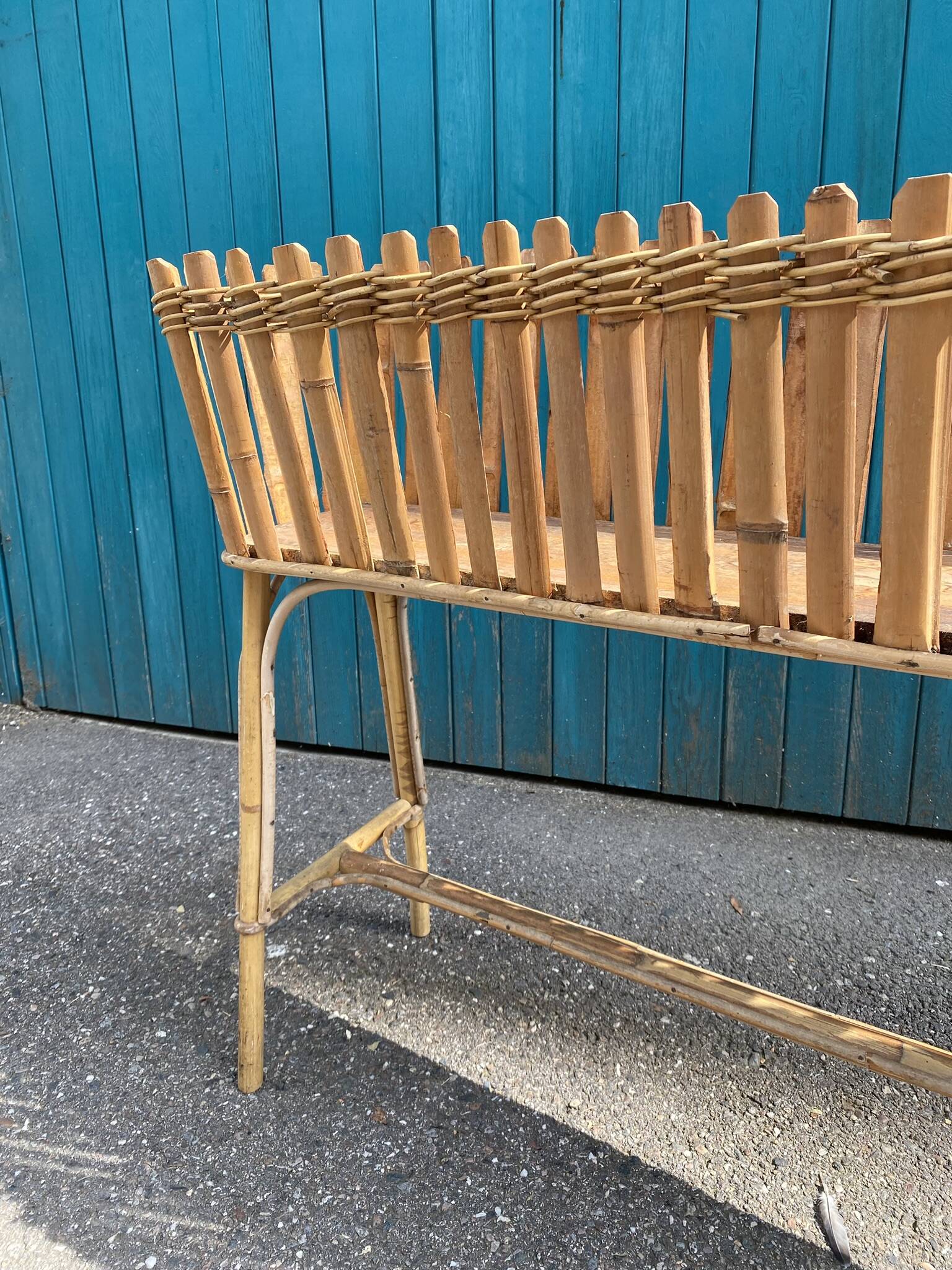 Large vintage bamboo and rattan planter