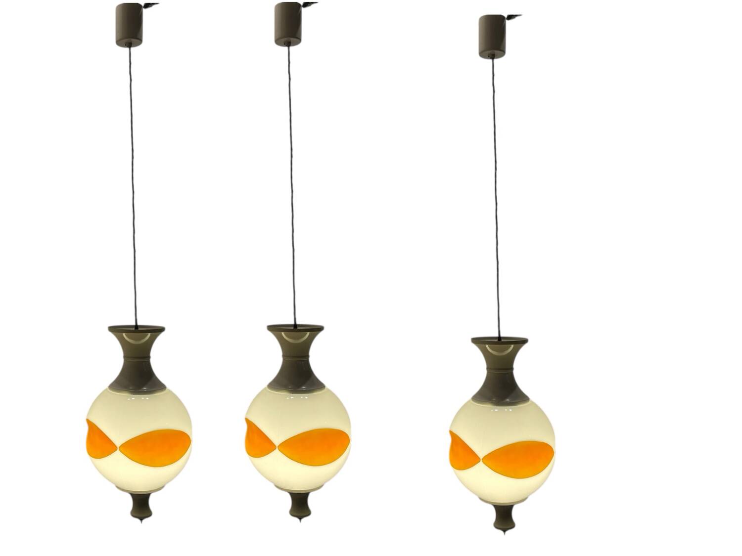 Set of 3 Space Age Pendant Lights in White Opaline Glass, Italy, 1970s