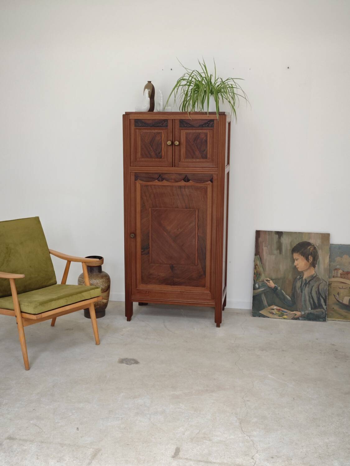 Antique wooden gramophone sideboard Art Deco France 1950