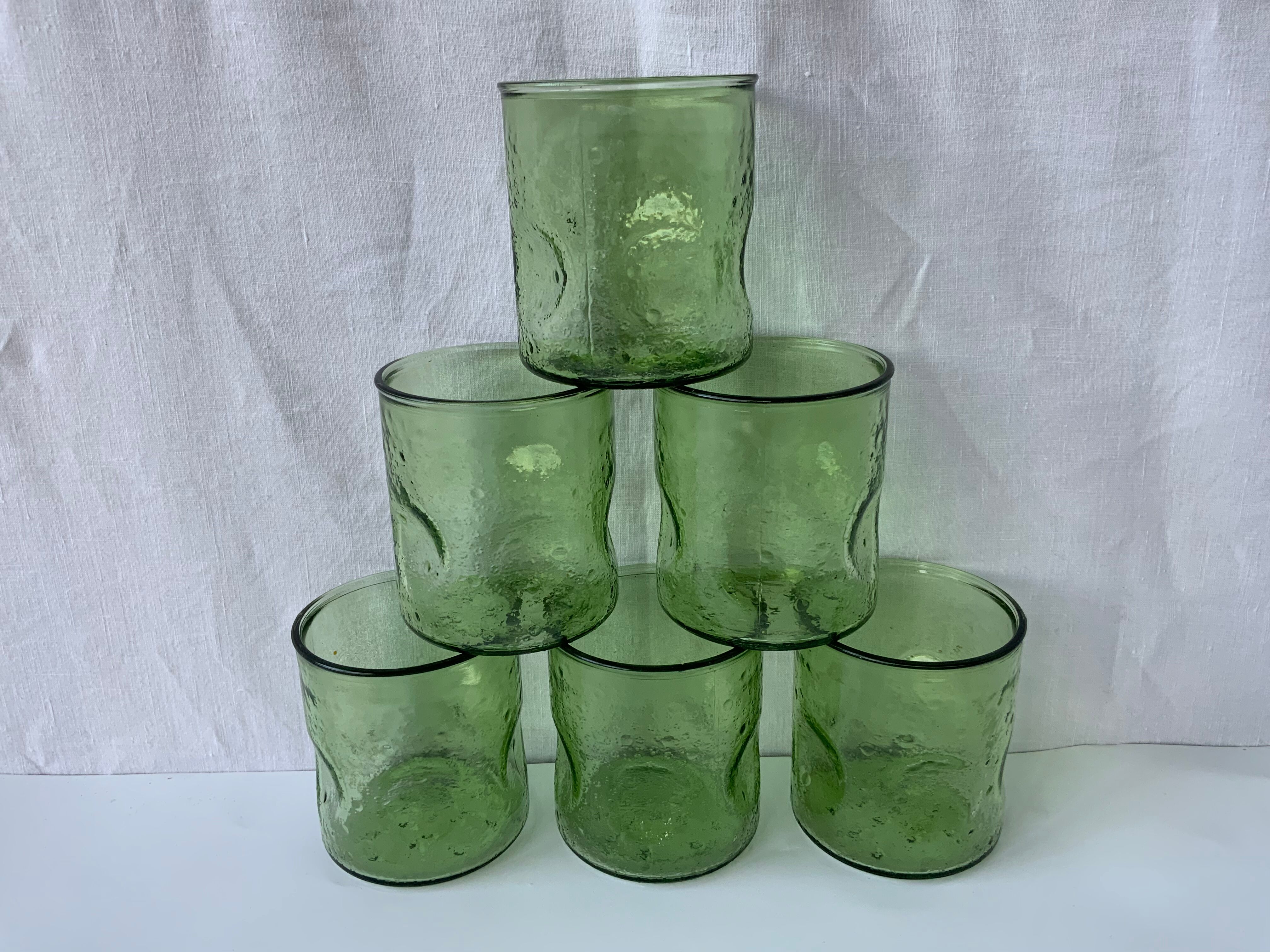 6 vintage green glasses
