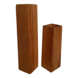 Pair of asymmetrical Scandinavian wooden candlesticks