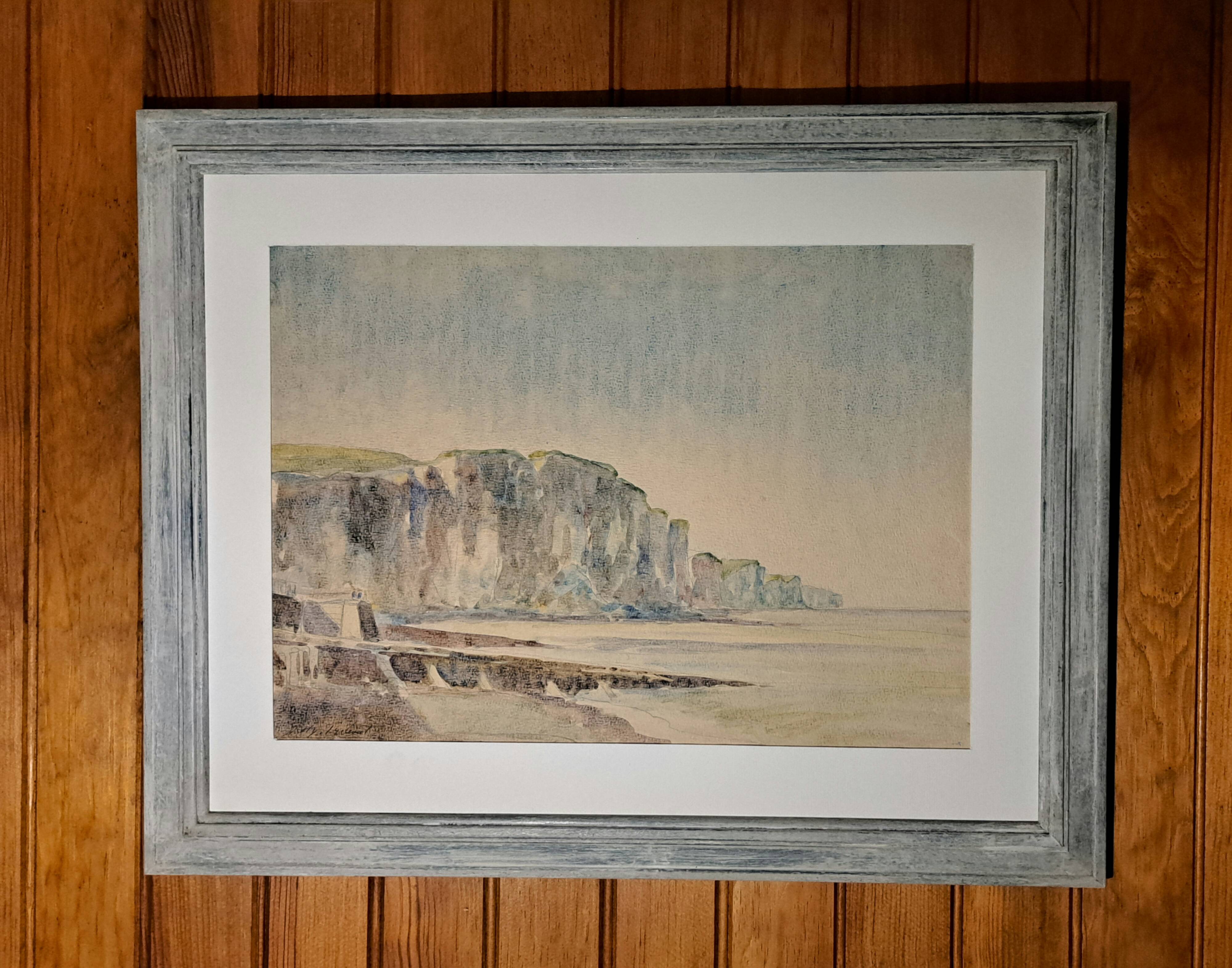 Impressionist painting, watercolour signed Henri TRIBOUT, Norman seascape, 20th century.