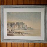 Impressionist painting, watercolour signed Henri TRIBOUT, Norman seascape, 20th century.