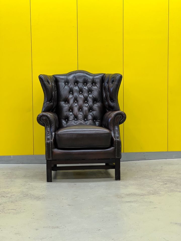 Vintage leather chesterfield wingback armchair (price is for one)
