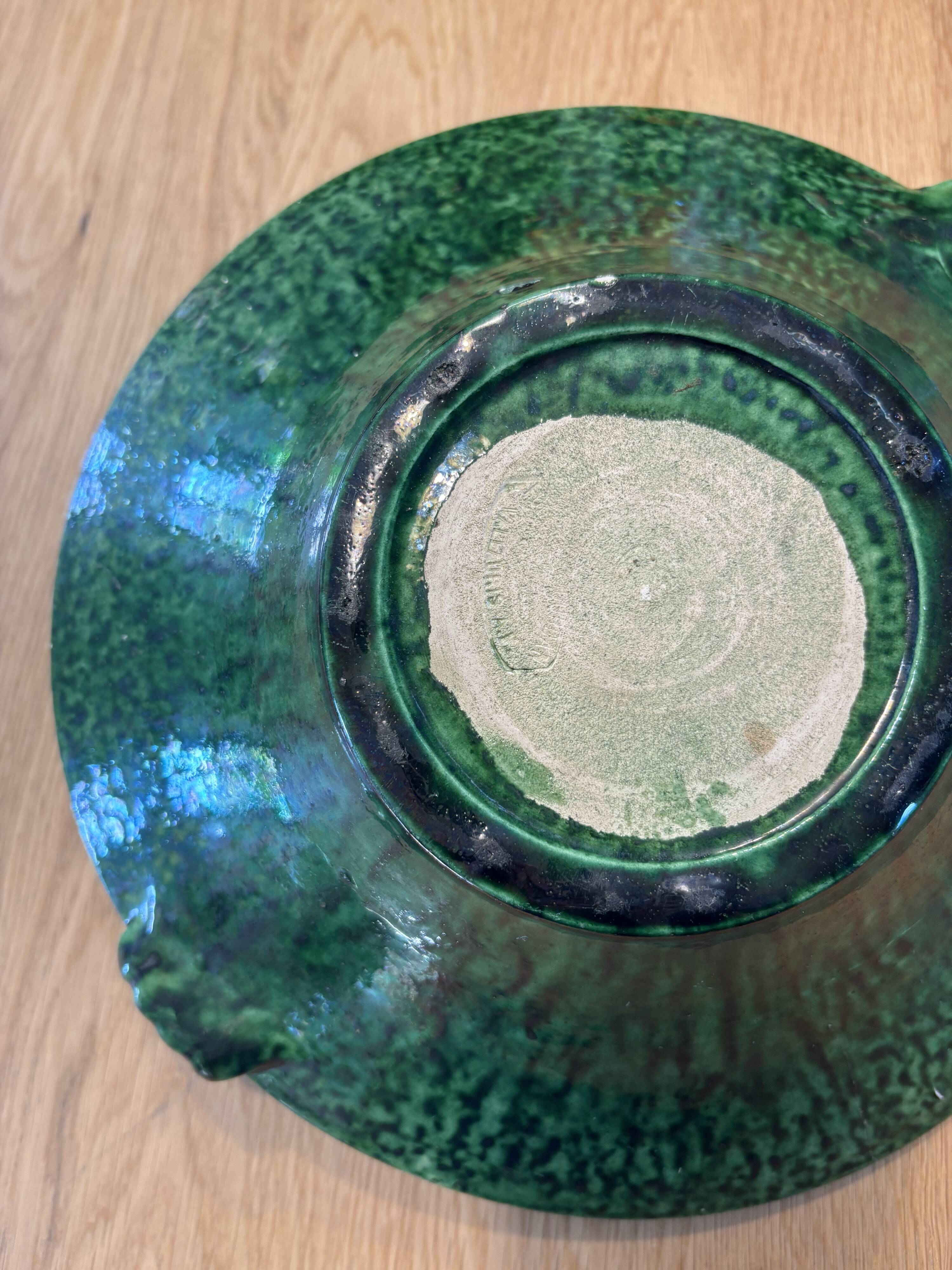 Large vintage Foucard-Jourdan Vallauris green ceramic bowl; 1960s