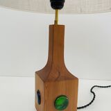 Swedish wooden lamp with glass paste cabochons, 1960s-70s