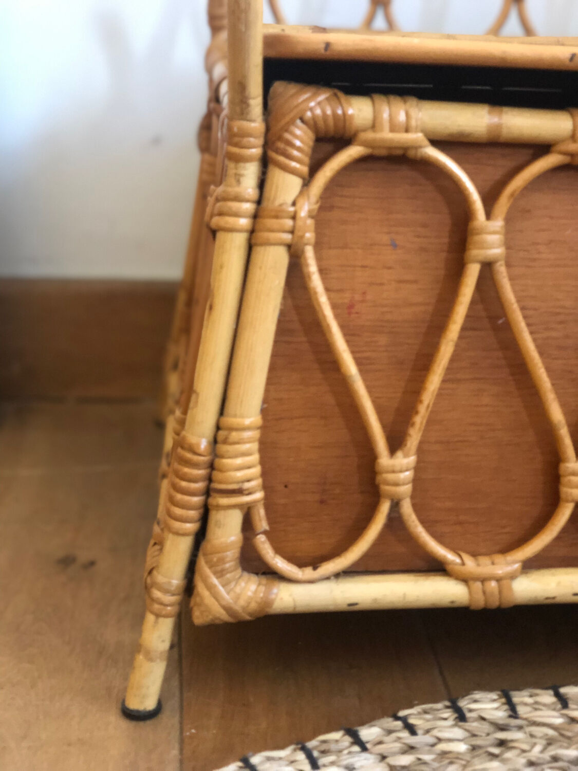 Vintage rattan storage bench for children, 1960s