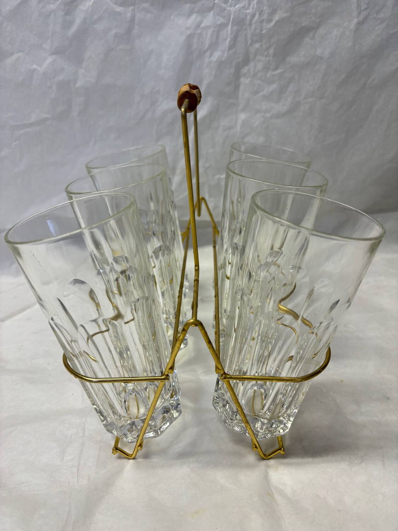 Set of 6 lemonade glasses with brass support