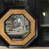 Octagonal vintage wooden mirror of the 1970s - 72cm