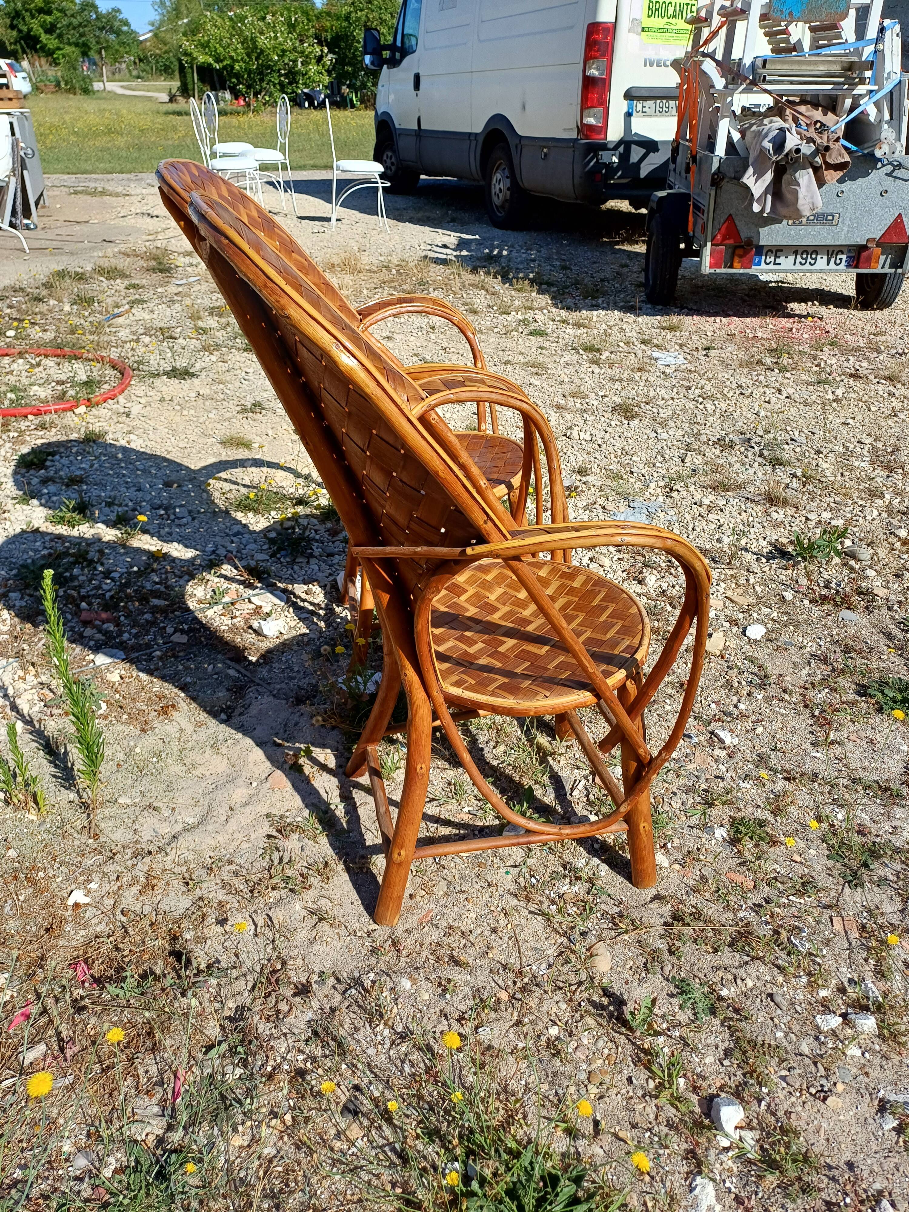 Pair of Vintage Armchairs in Chestnut Slats