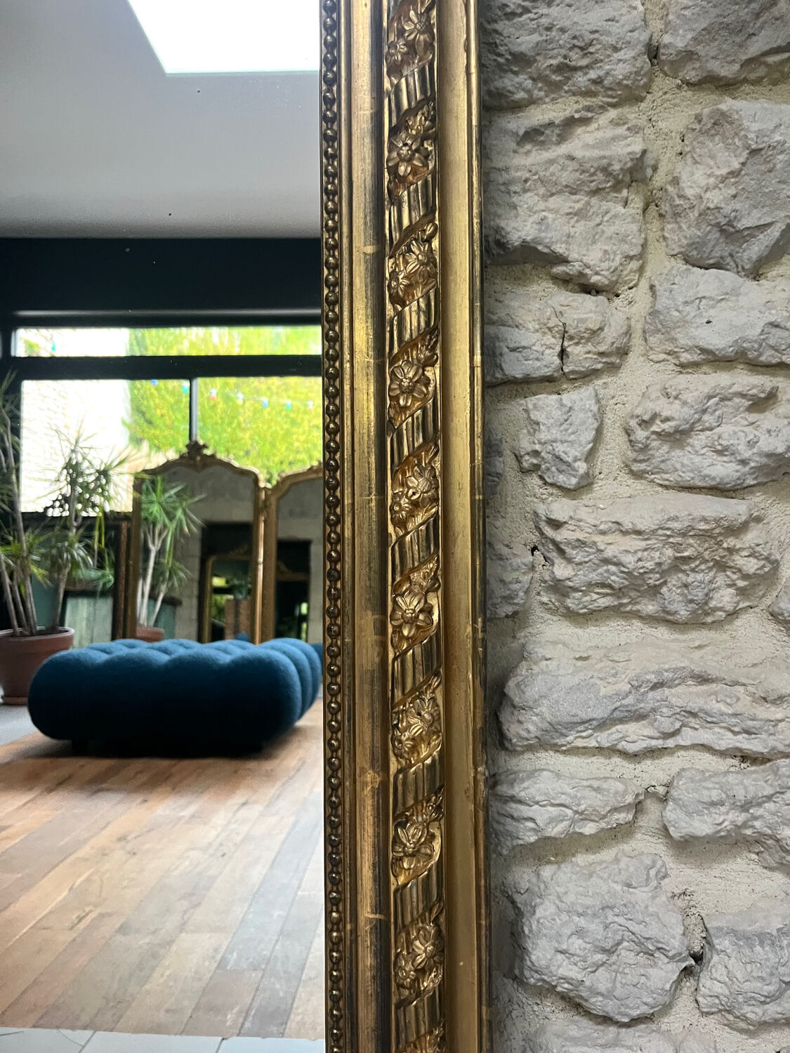 Antique Louis-Philippe fireplace mirror with pediment and beading, 174.5cm