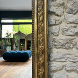 Antique Louis-Philippe fireplace mirror with pediment and beading, 174.5cm