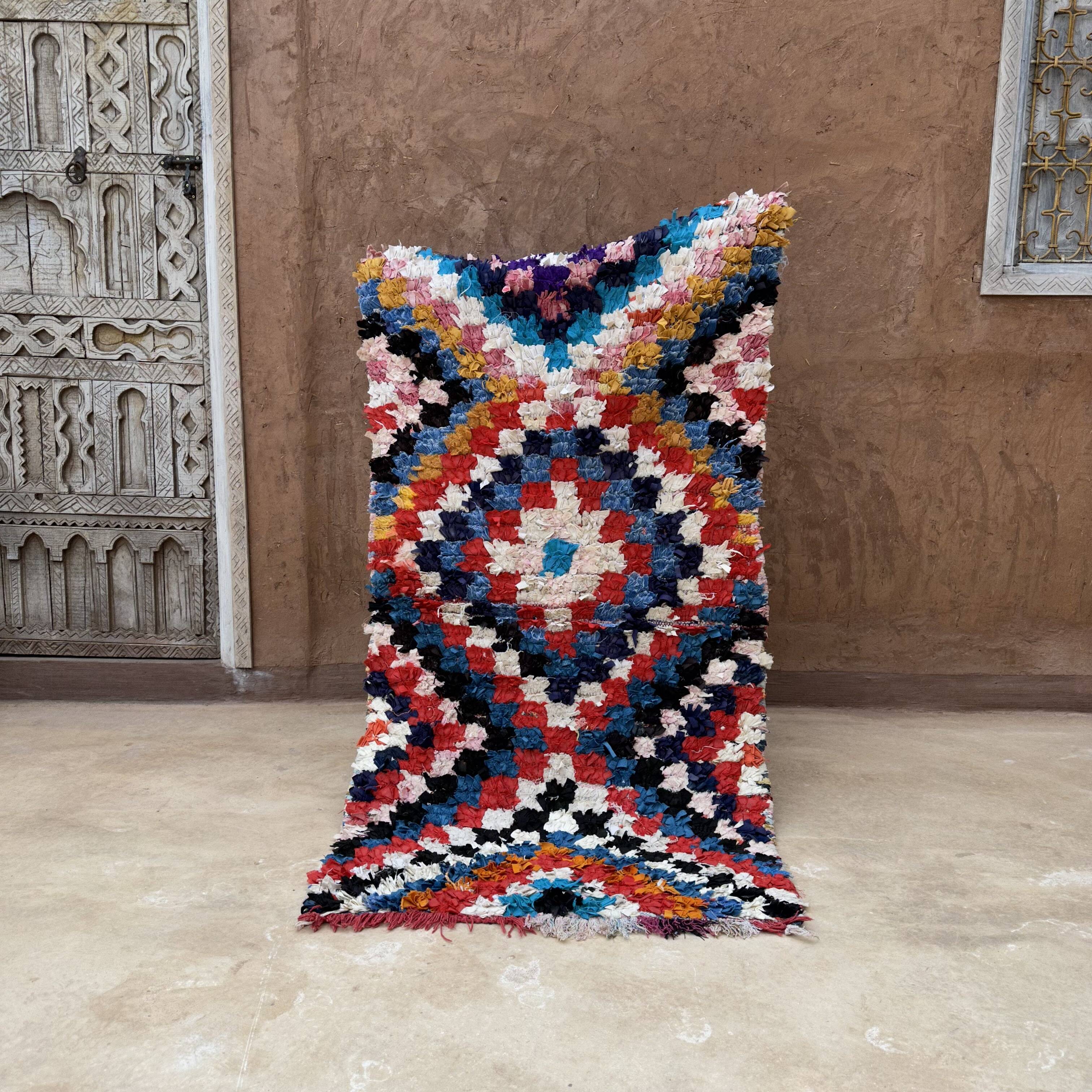 Tapis Berbère Boucherouite coloré - 85 x 153 cm