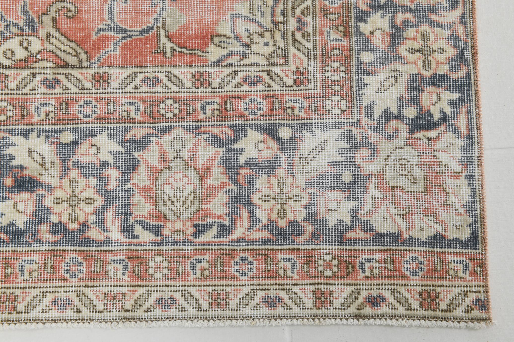 7x11 Salmon Pink & Blue Vintage Persian Rug, Large Floral Rustic Decor