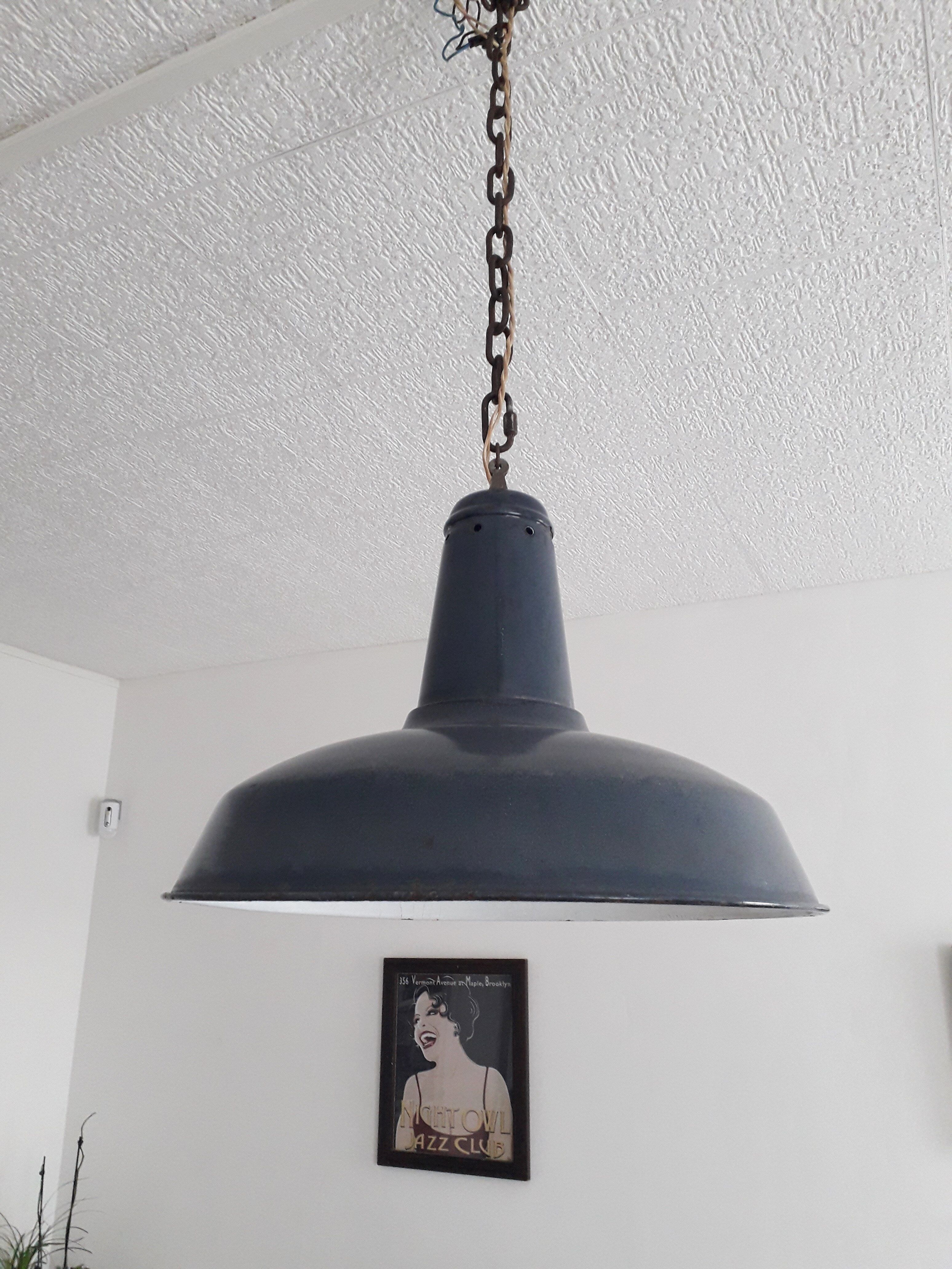 Industrial suspension XXL - Blue and white enamelled sheet - 1940