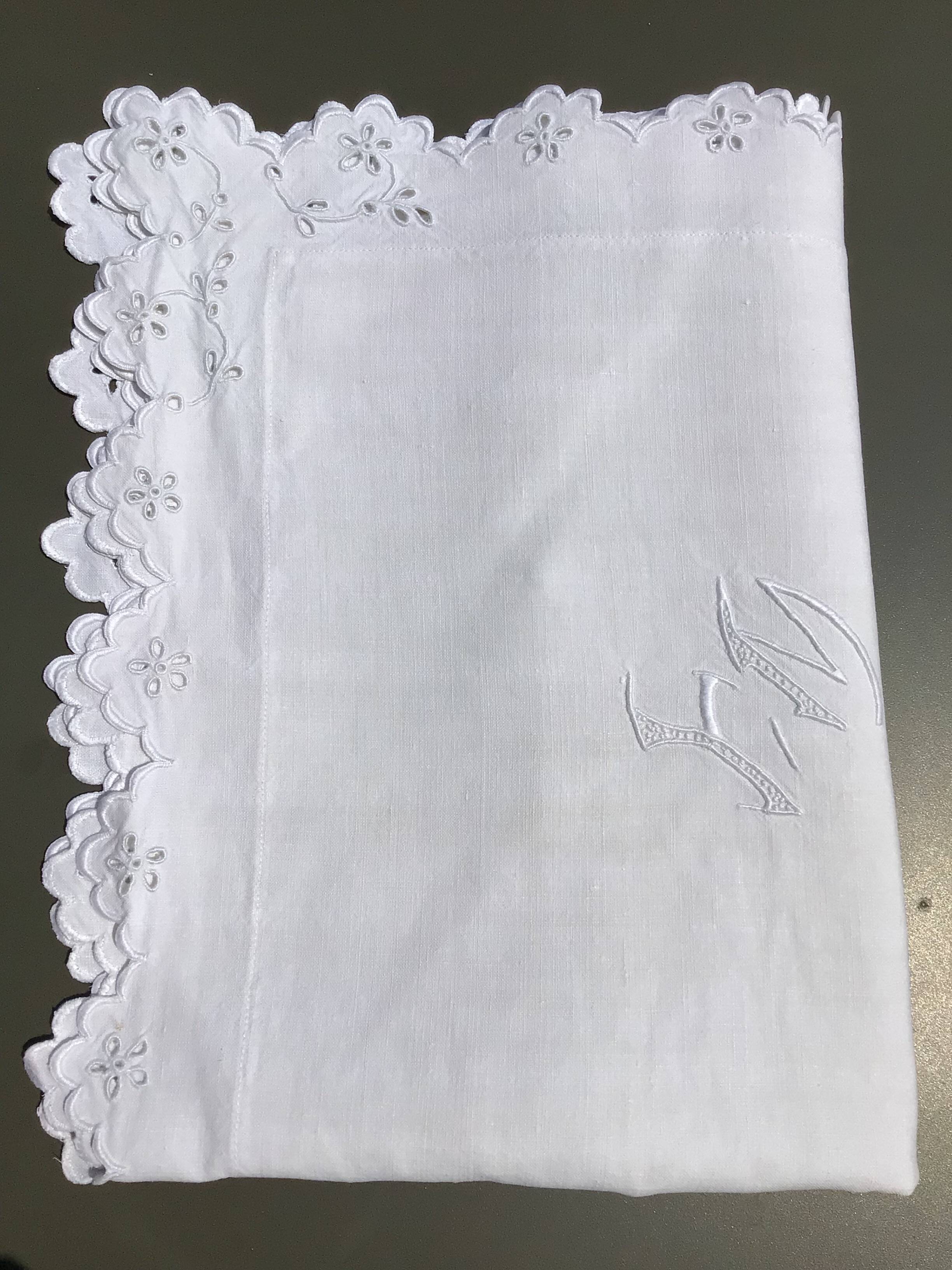FM embroidered linen pillowcase English embroidery