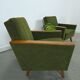 Fauteuil vert avec dossier en bois de teck