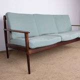 Danish 3 seater sofa in Rosewood and new fabric by Grete Jalk for Poul Jepessen 1960.