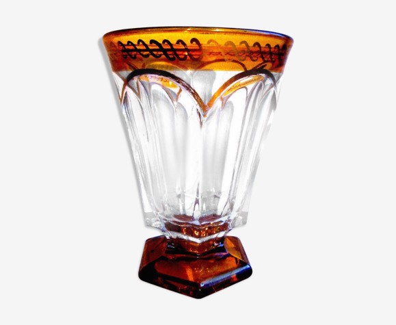 Vase à violettes Baccarat cristal sur piédouche ambre et or fin, charles x