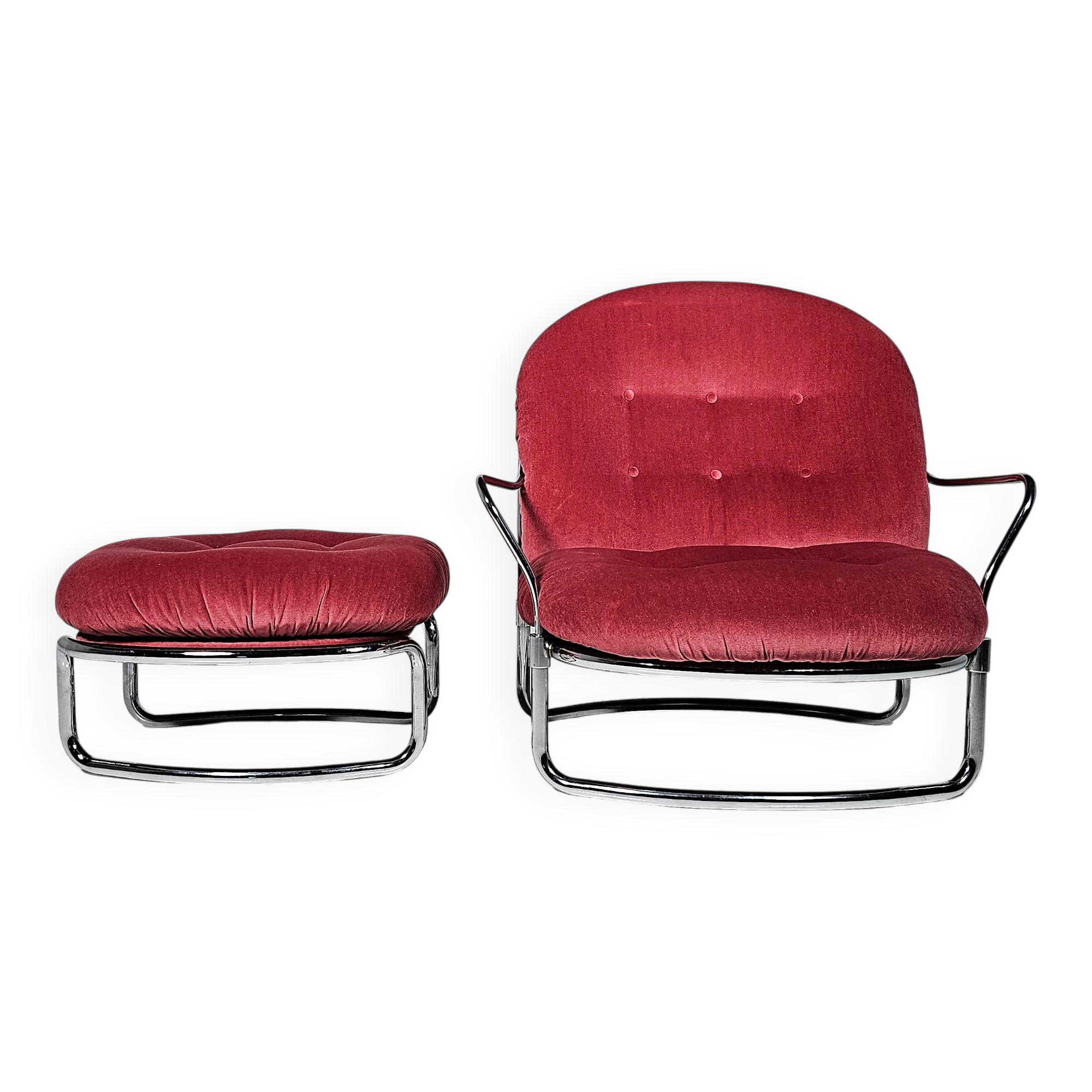 Pink velvet and chrome chaise longue Carlo de Carli for Cinova