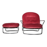 Pink velvet and chrome chaise longue Carlo de Carli for Cinova