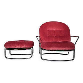 Pink velvet and chrome chaise longue Carlo de Carli for Cinova