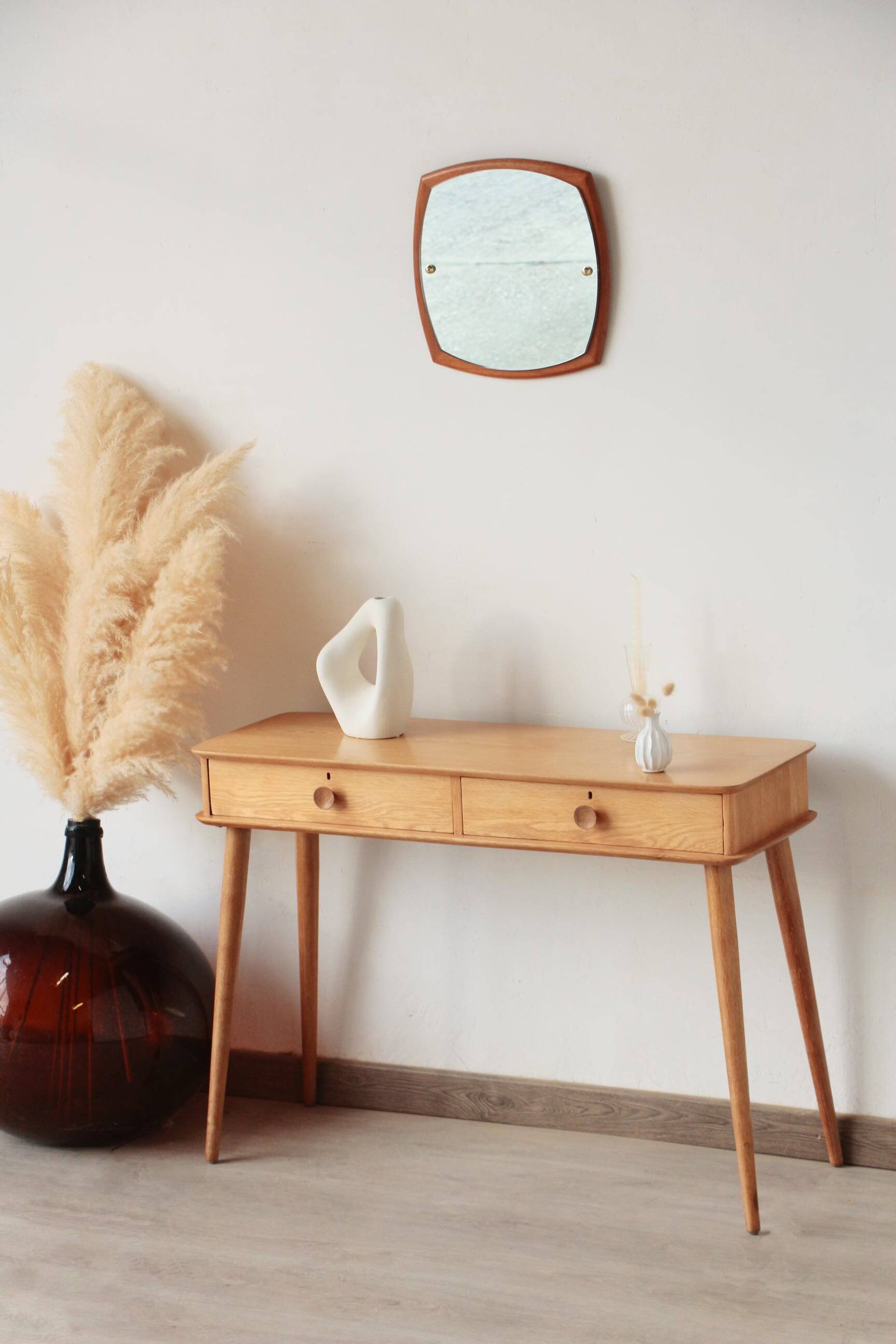 Console Vintage en Chêne Massif – Pieds Fuseaux & 2 Tiroirs