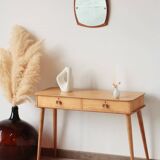 Console Vintage en Chêne Massif – Pieds Fuseaux & 2 Tiroirs