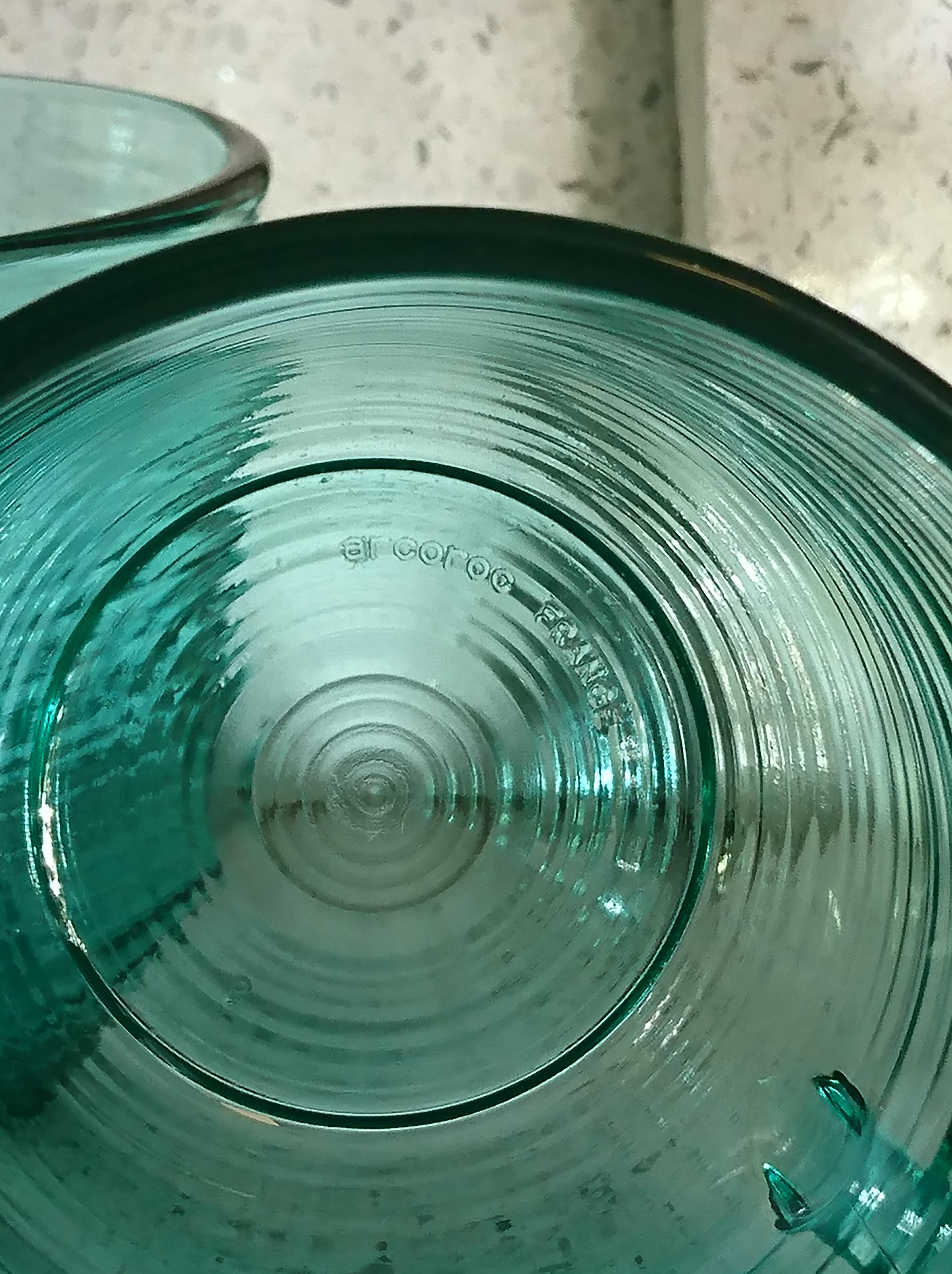 Set of 2 coffee cups in green glass of water Arcoroc, made in France