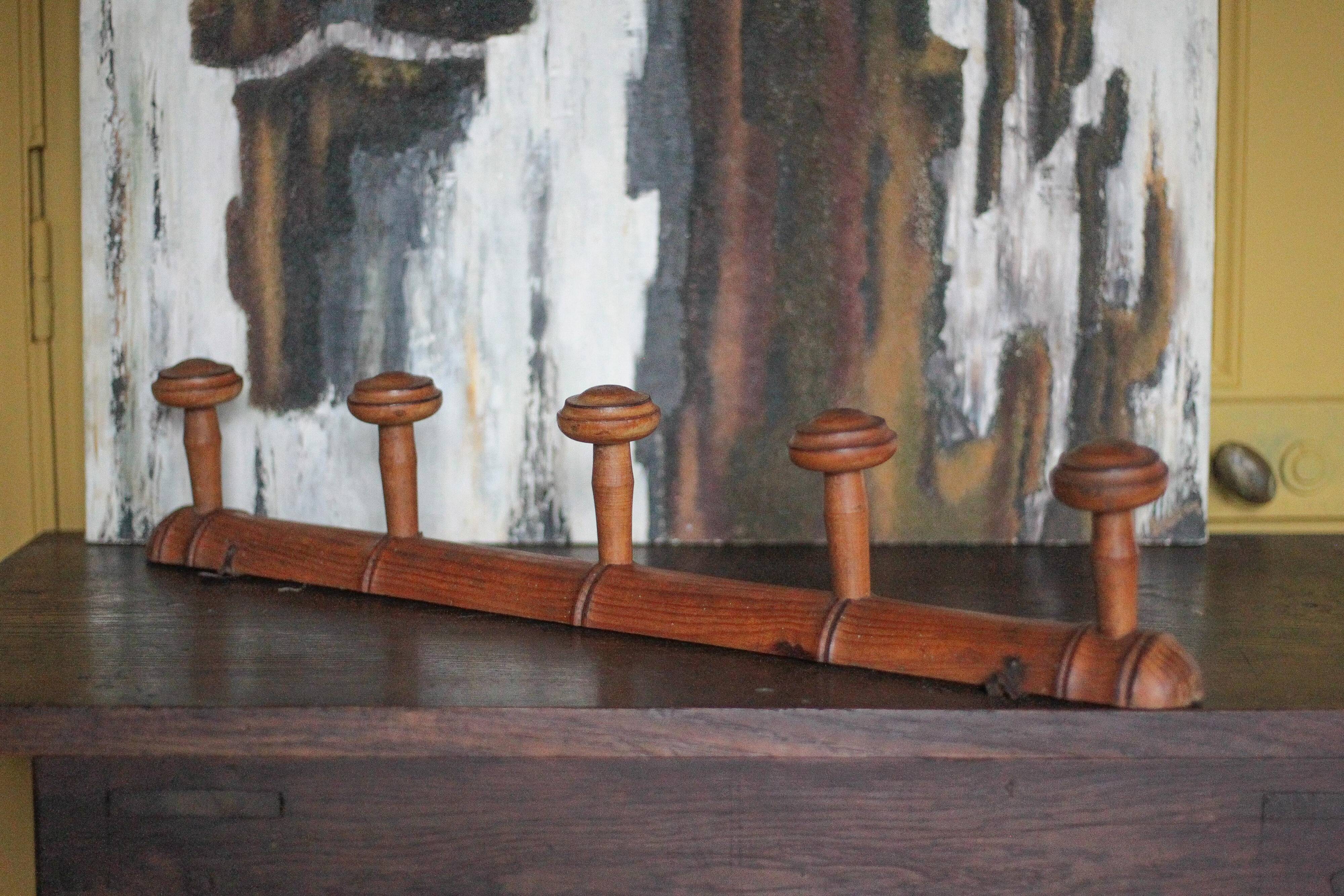 Vintage wall coat rack, wooden coat rack, wooden hooks, hooks.