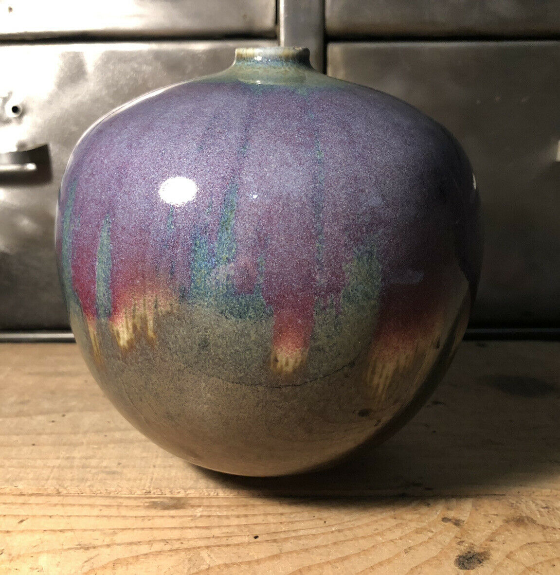 Enamelled ceramic vase signed Anne Marie Donaint Merlimont