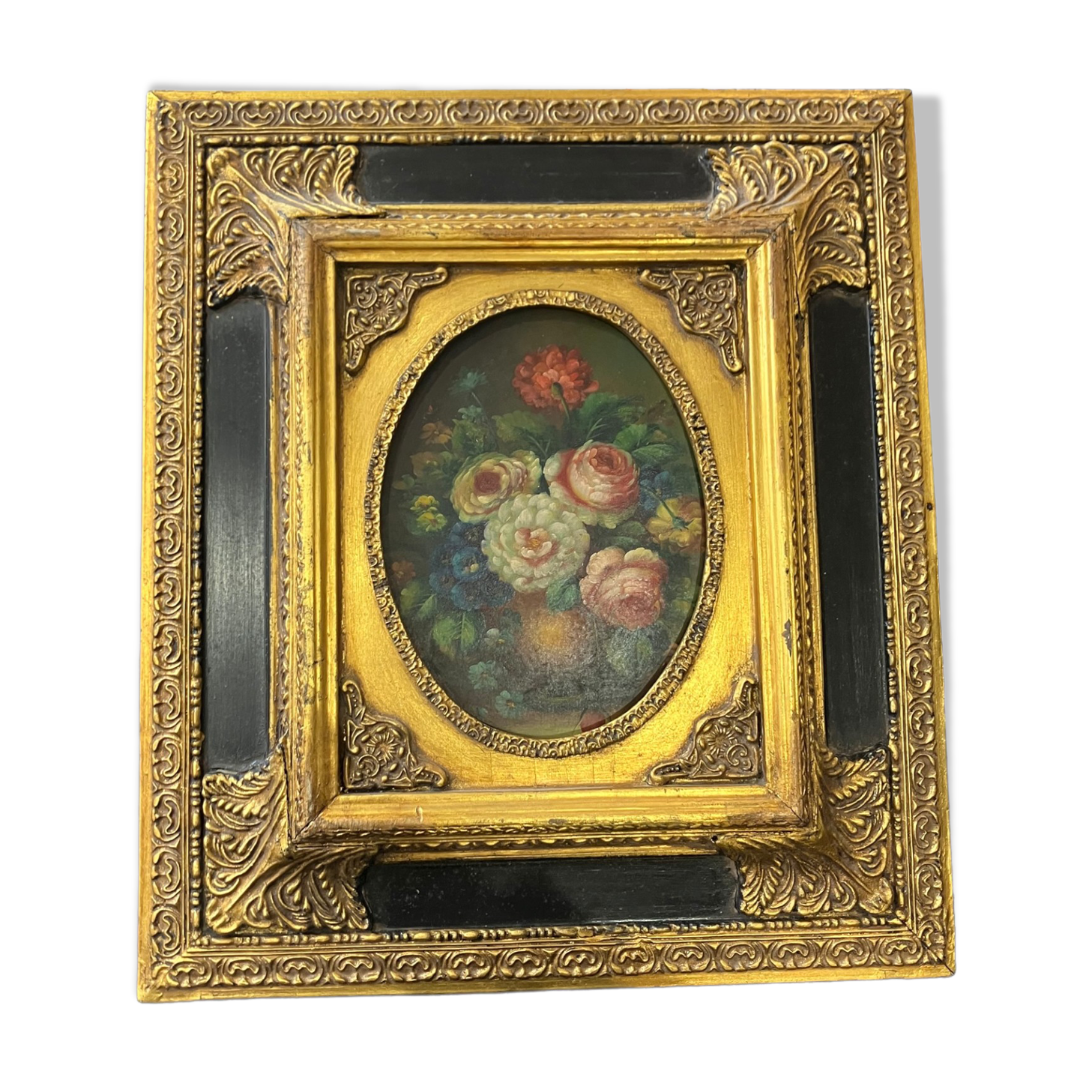 Oil on panel, painting on wood depicting a bouquet of flowers