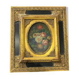Huile sur panneau, peinture sur bois représentant un bouquet de fleurs