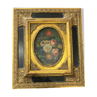 Oil on panel, painting on wood depicting a bouquet of flowers