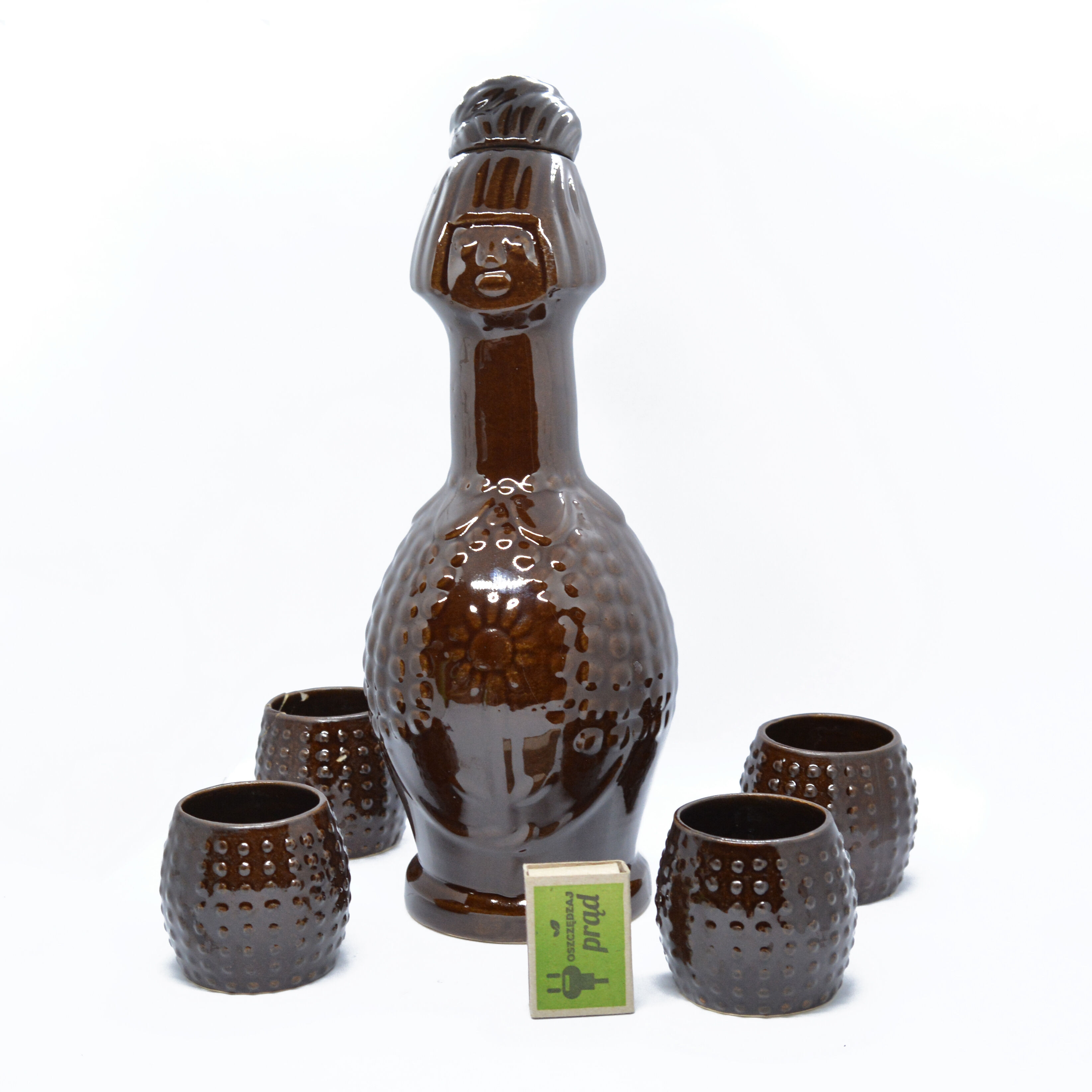 Carafe et verres en céramique, Bolesławiec, Pologne, années 1960