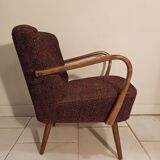 Vintage cocktail armchair armrests curved wood 1950