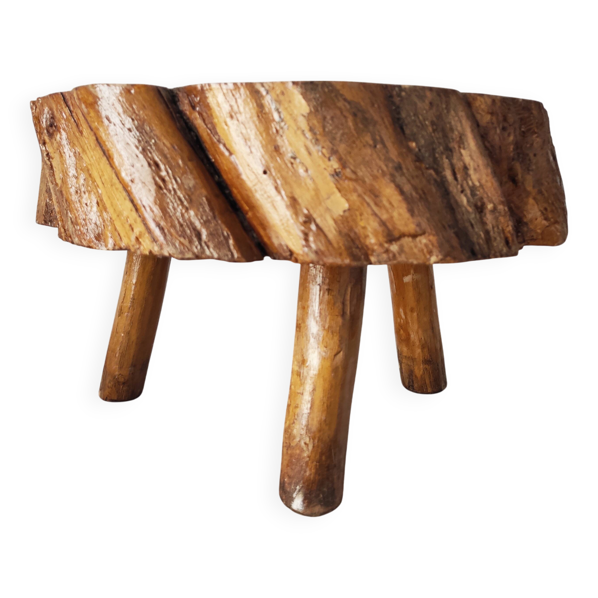 Vintage 1960s Brutalist Tripod Footstool Folk Art
